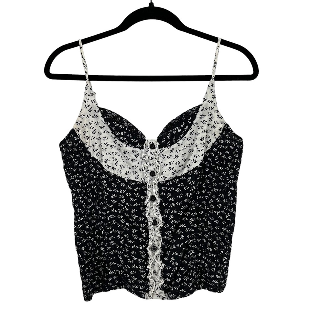 Y2k Sele Floral Print Tank Top Smocked Sides